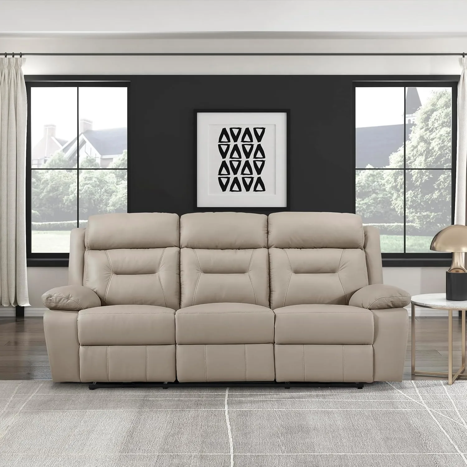 Lexicon Power Double Recliner Sofa, Top Grain Leather Match Reclining Sofa with Pillow Top Armrests, Home Theater Seating, Wall Hugger Recliner Couch with USB Port, 87" W, Latte