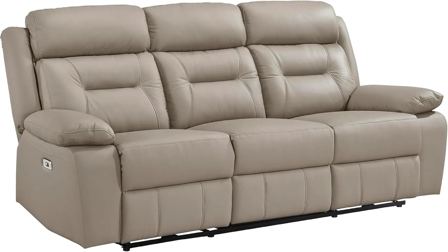 Lexicon Power Double Recliner Sofa, Top Grain Leather Match Reclining Sofa with Pillow Top Armrests, Home Theater Seating, Wall Hugger Recliner Couch with USB Port, 87" W, Latte