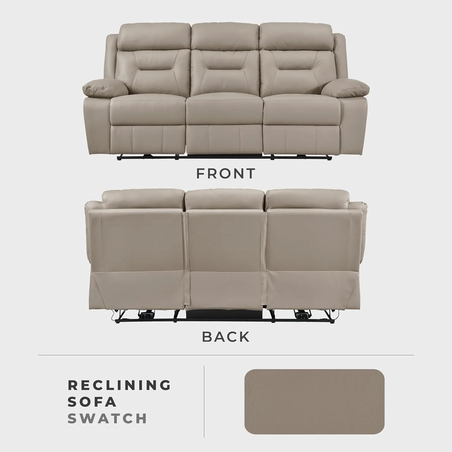 Lexicon Power Double Recliner Sofa, Top Grain Leather Match Reclining Sofa with Pillow Top Armrests, Home Theater Seating, Wall Hugger Recliner Couch with USB Port, 87" W, Latte