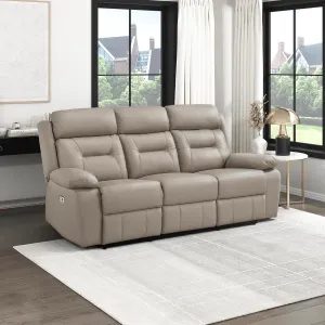 Lexicon Power Double Recliner Sofa, Top Grain Leather Match Reclining Sofa with Pillow Top Armrests, Home Theater Seating, Wall Hugger Recliner Couch with USB Port, 87" W, Latte