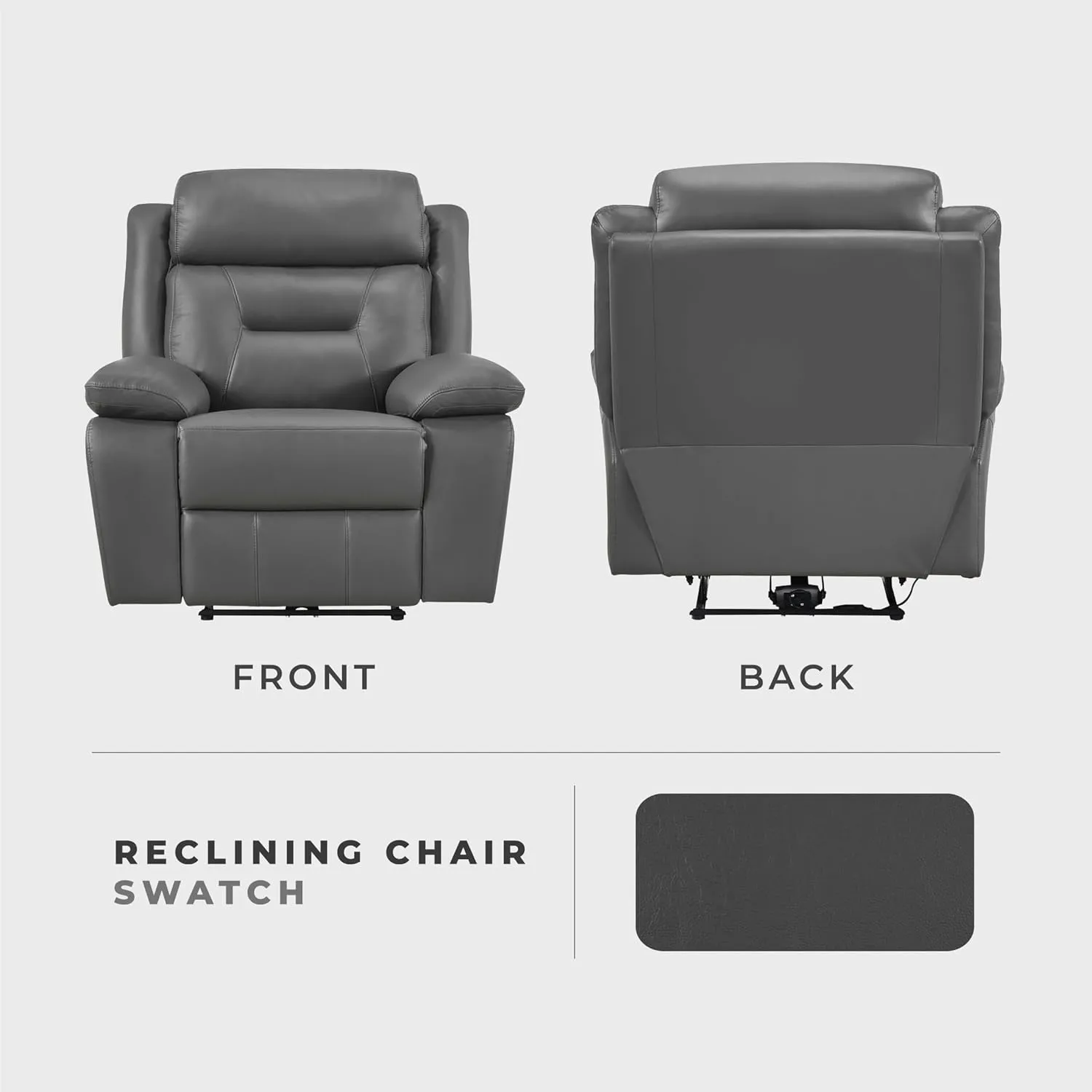 Lexicon Power Recliner Chair for Living Room, Top Grain Leather Match Recliner with Pillow Top Armrests, Home Theater Seating, Wall Hugger Recliners with USB Port, 40" W, Dark Gray