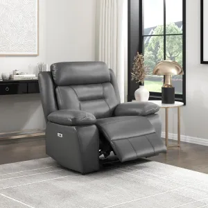 Lexicon Power Recliner Chair for Living Room, Top Grain Leather Match Recliner with Pillow Top Armrests, Home Theater Seating, Wall Hugger Recliners with USB Port, 40" W, Dark Gray