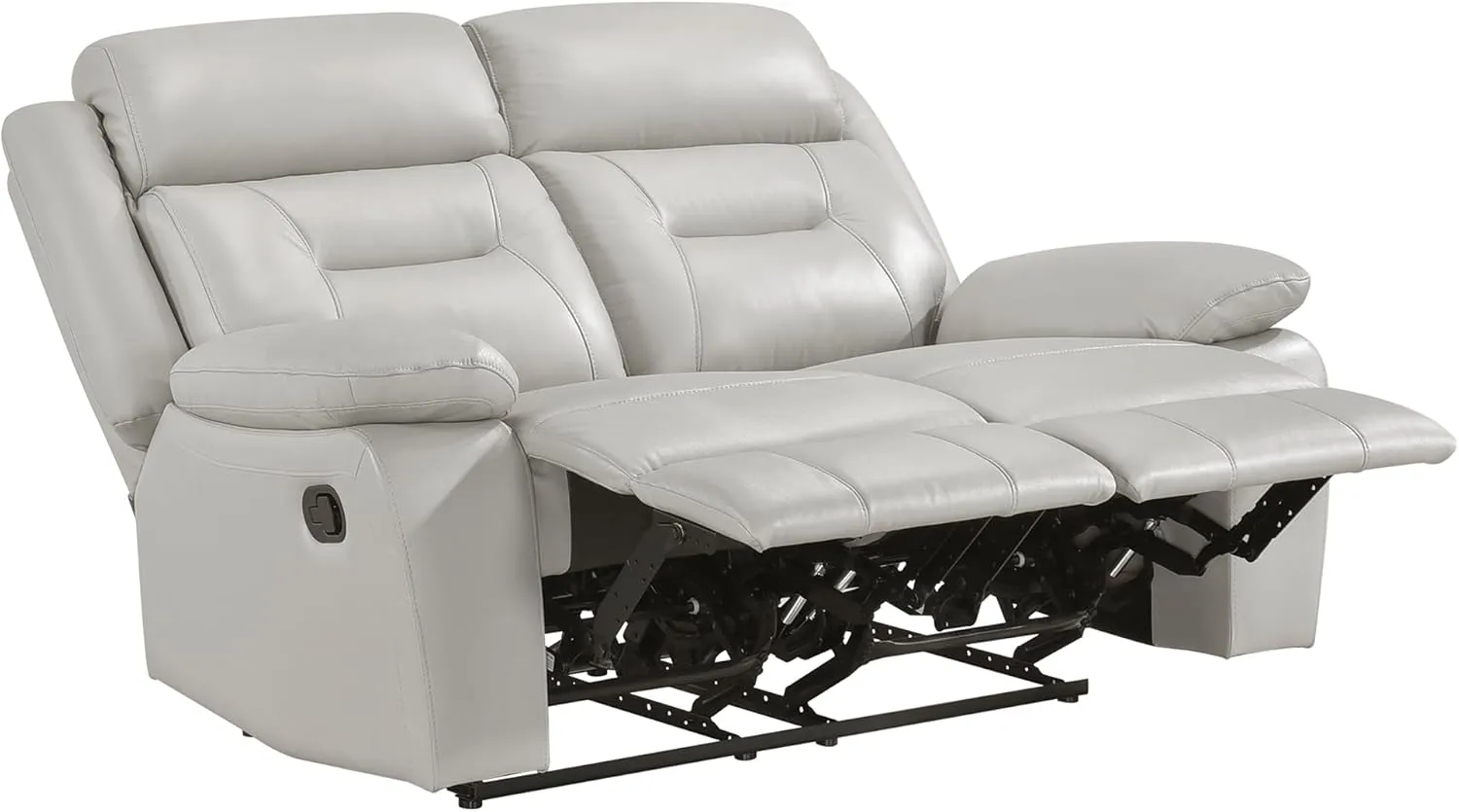 Lexicon Recliner Sofa for Living Room, Double RV Couch, Manual Wall Hugger, Home Theater Seating Leather With Pillow Top Armrests, 62.5''W Loveseat, Light Grey