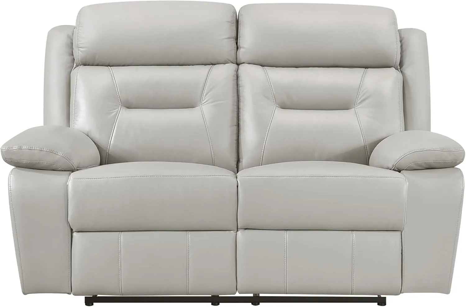 Lexicon Recliner Sofa for Living Room, Double RV Couch, Manual Wall Hugger, Home Theater Seating Leather With Pillow Top Armrests, 62.5''W Loveseat, Light Grey