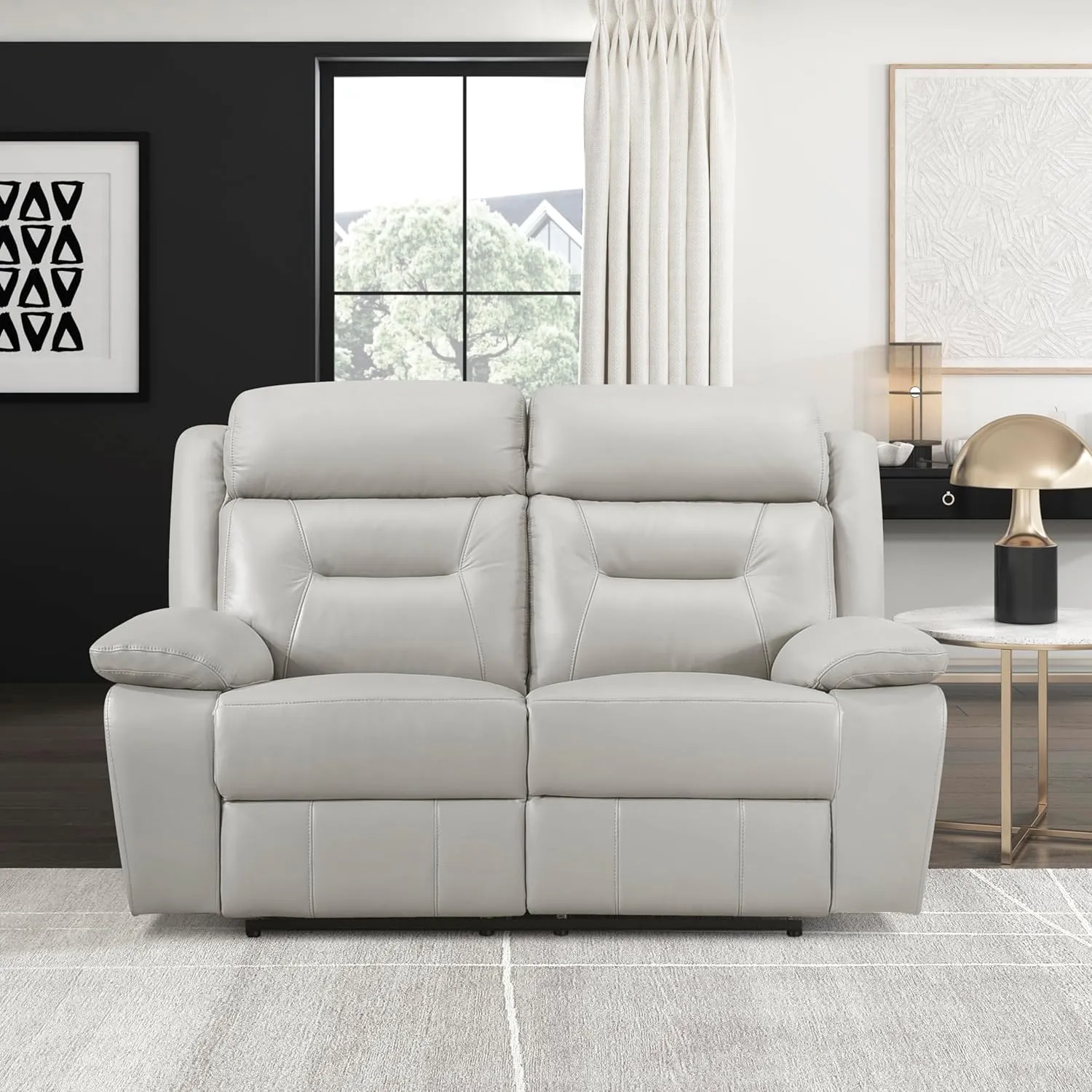 Lexicon Recliner Sofa for Living Room, Double RV Couch, Manual Wall Hugger, Home Theater Seating Leather With Pillow Top Armrests, 62.5''W Loveseat, Light Grey