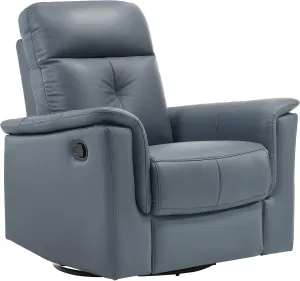 Lexicon Swivel Glider Recliner Chair, Comfy Nursery Glider, Top Grain Leather Match Recliner, Manual Reclining Chair for Living Room/Office/Apartment, Blue Gray