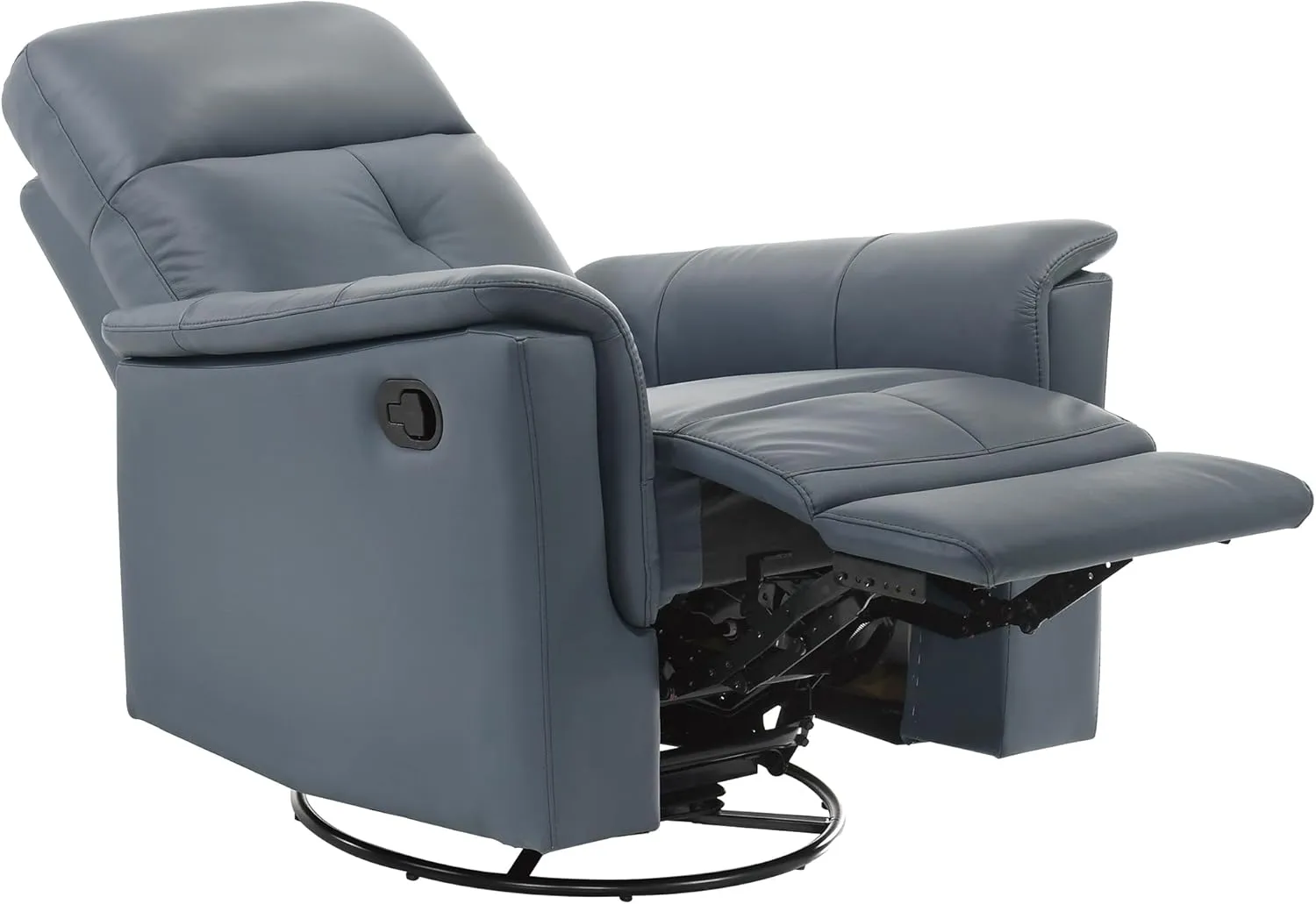Lexicon Swivel Glider Recliner Chair, Comfy Nursery Glider, Top Grain Leather Match Recliner, Manual Reclining Chair for Living Room/Office/Apartment, Blue Gray
