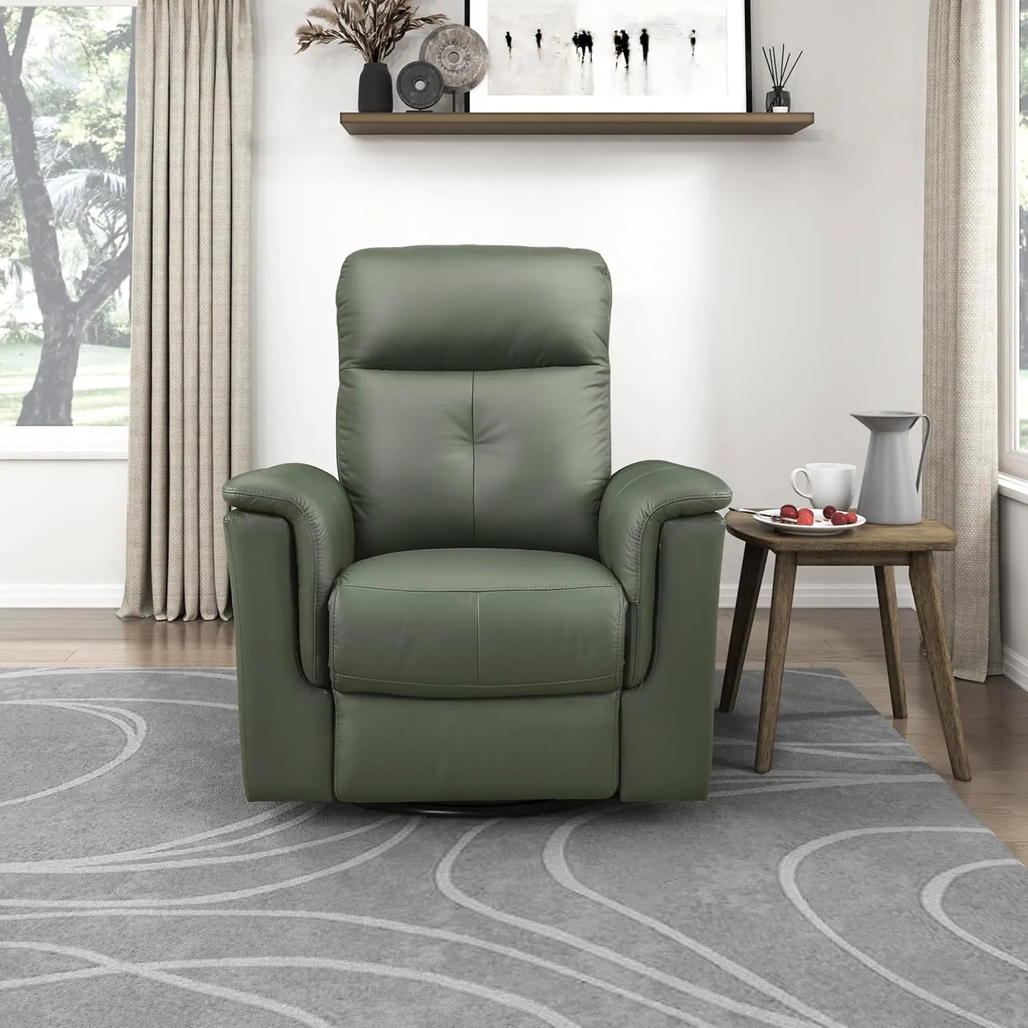 Lexicon Swivel Glider Recliner Chair, Comfy Nursery Glider, Top Grain Leather Match Recliner, Manual Reclining Chair for Living Room/Office/Apartment, Green