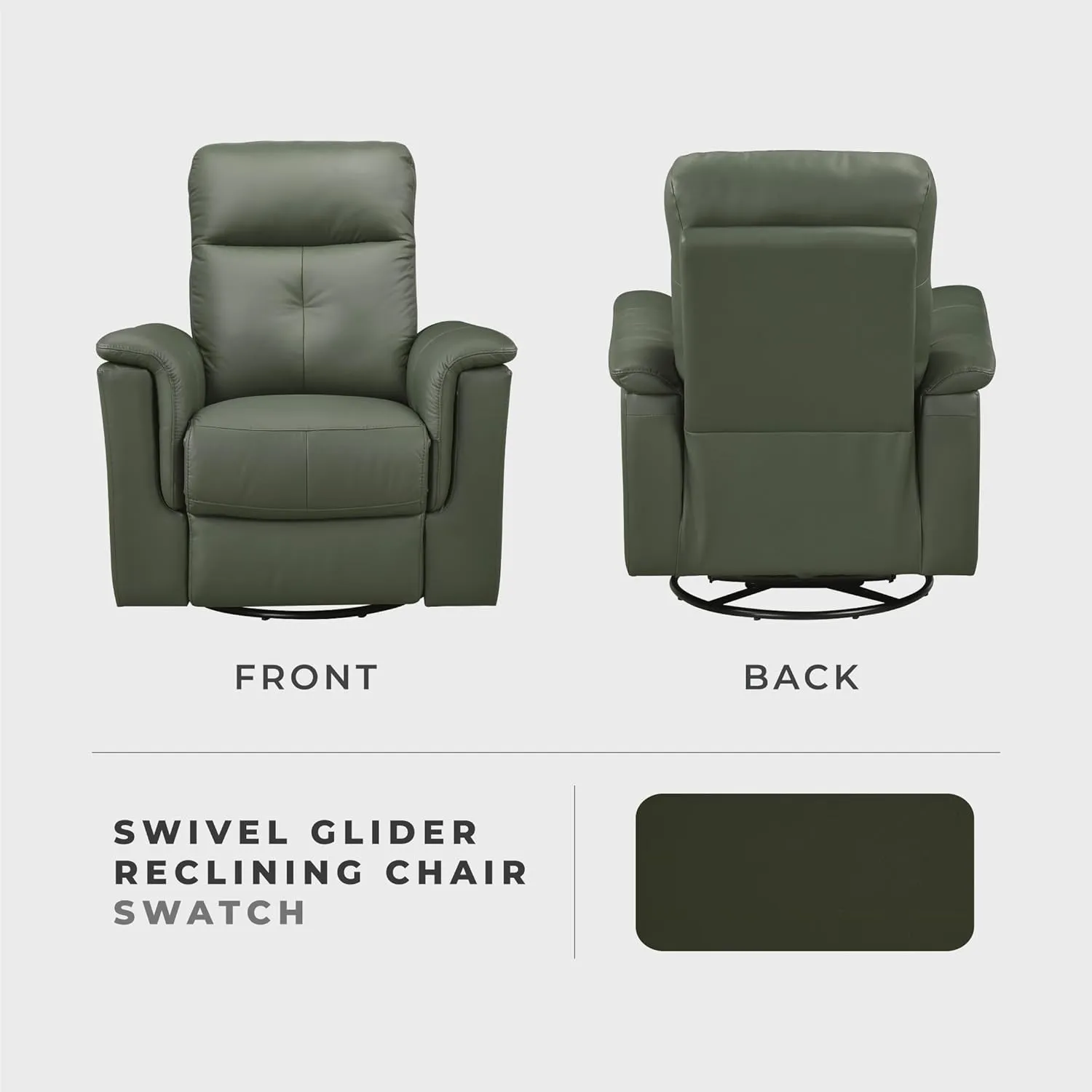 Lexicon Swivel Glider Recliner Chair, Comfy Nursery Glider, Top Grain Leather Match Recliner, Manual Reclining Chair for Living Room/Office/Apartment, Green