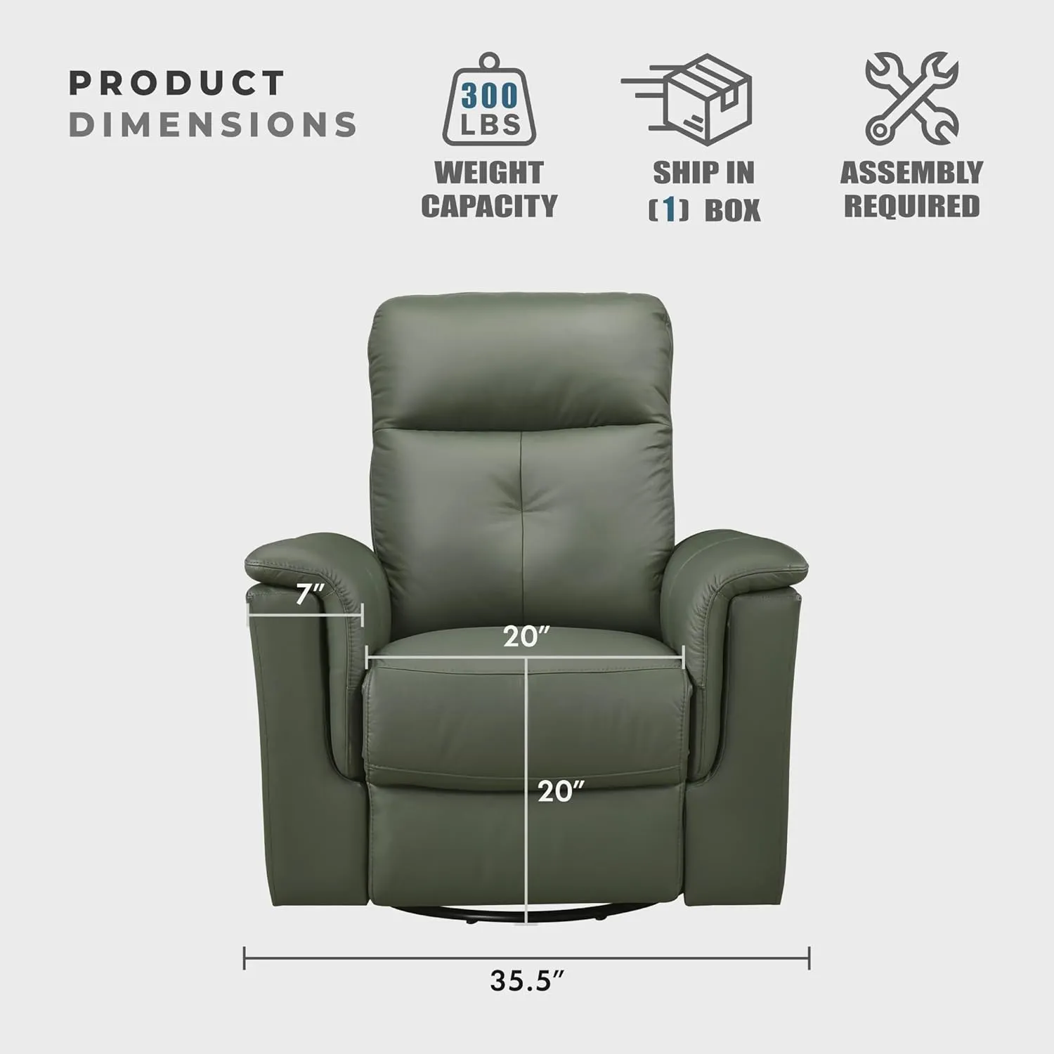 Lexicon Swivel Glider Recliner Chair, Comfy Nursery Glider, Top Grain Leather Match Recliner, Manual Reclining Chair for Living Room/Office/Apartment, Green