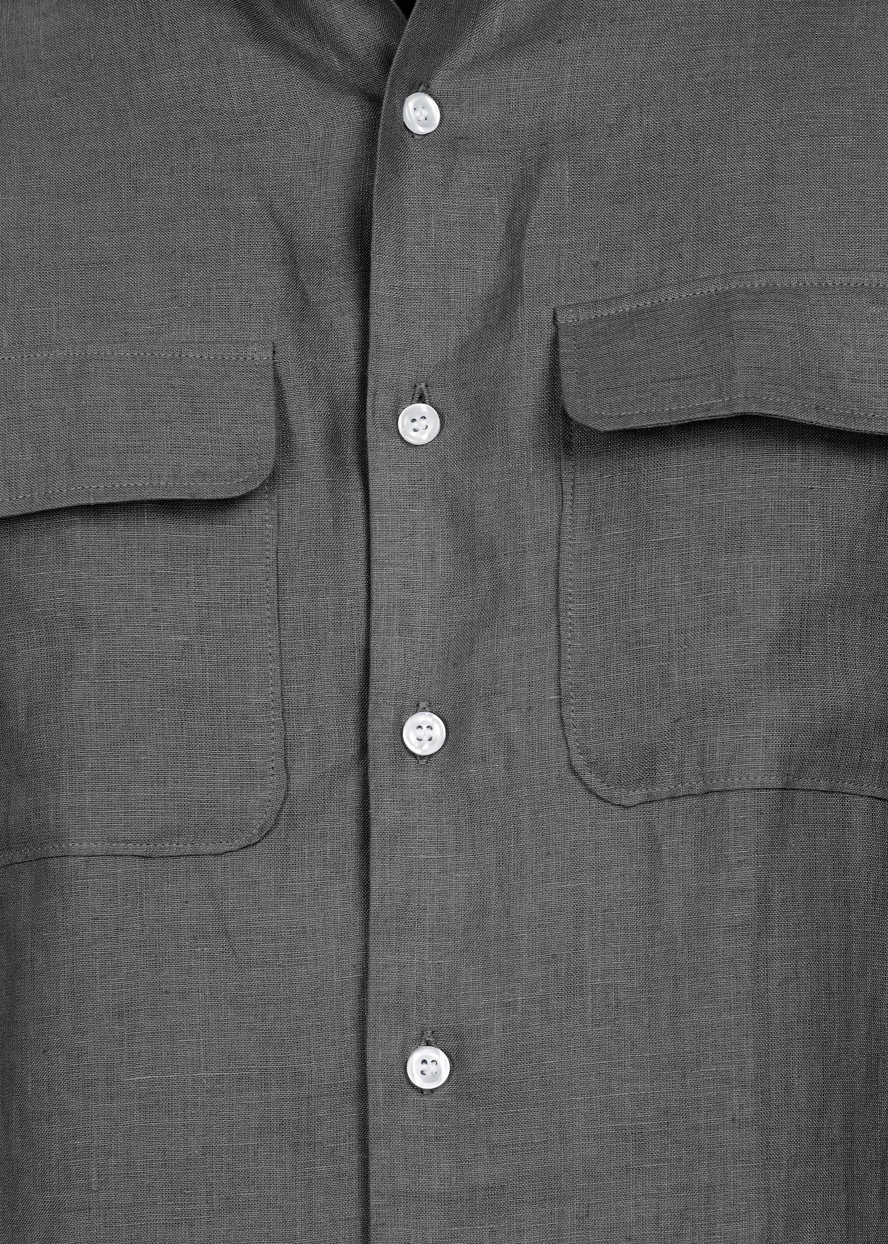 Liam - Pure Linen Double Pocket Classy Full Sleeve Shirt - Charcoal Grey