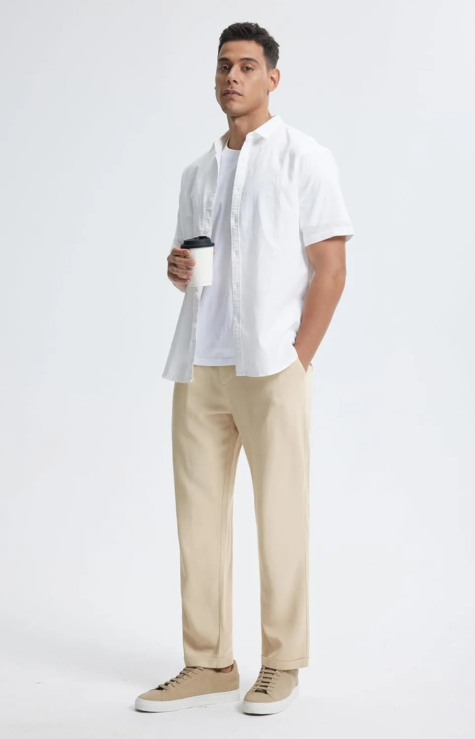 Libin Men's Linen Pants Elastic Waist Lightweight Casual Pants Comfy Summer Beach Travel Lounge Trousers with Pockets