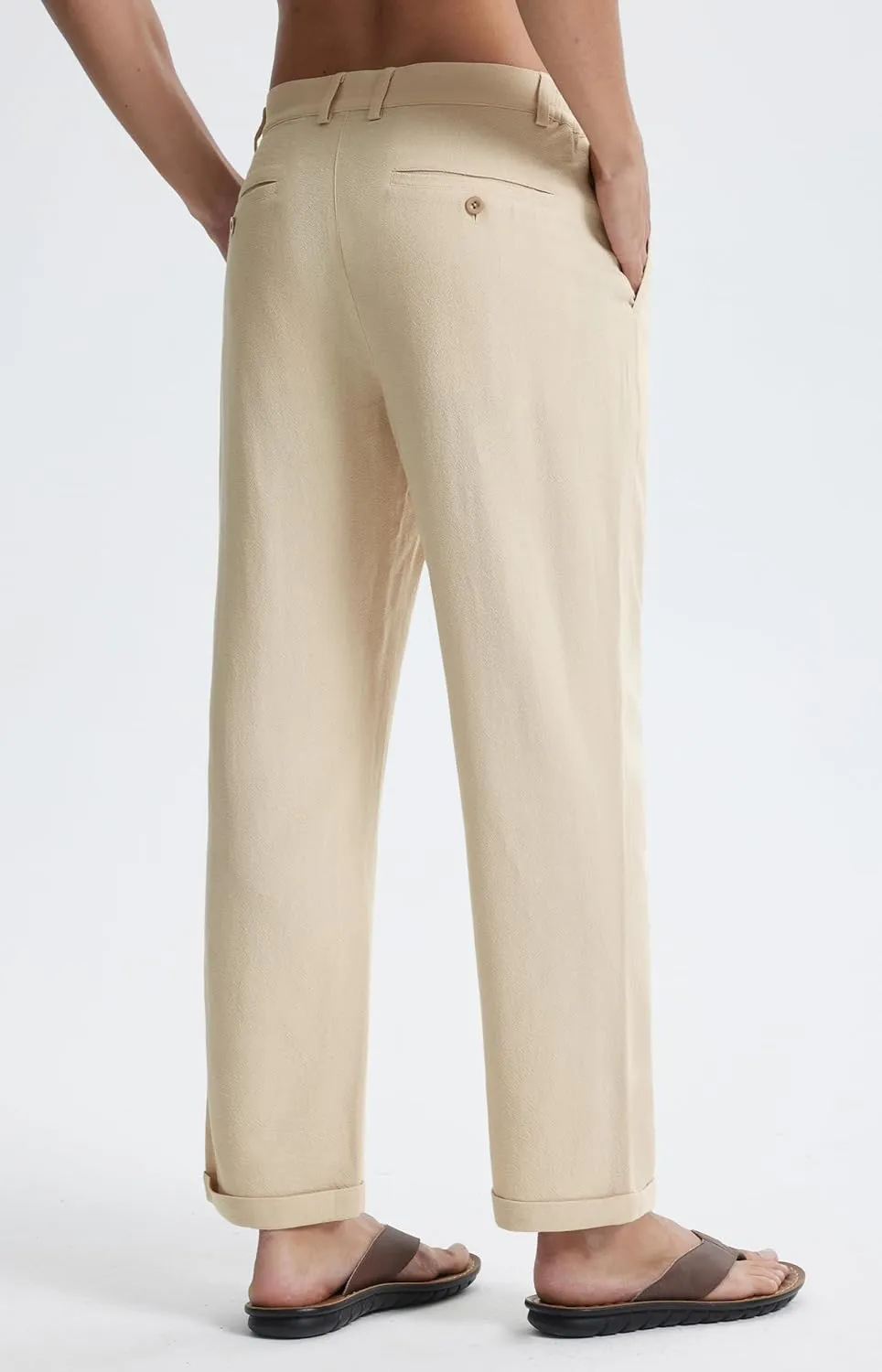 Libin Men's Linen Pants Elastic Waist Lightweight Casual Pants Comfy Summer Beach Travel Lounge Trousers with Pockets