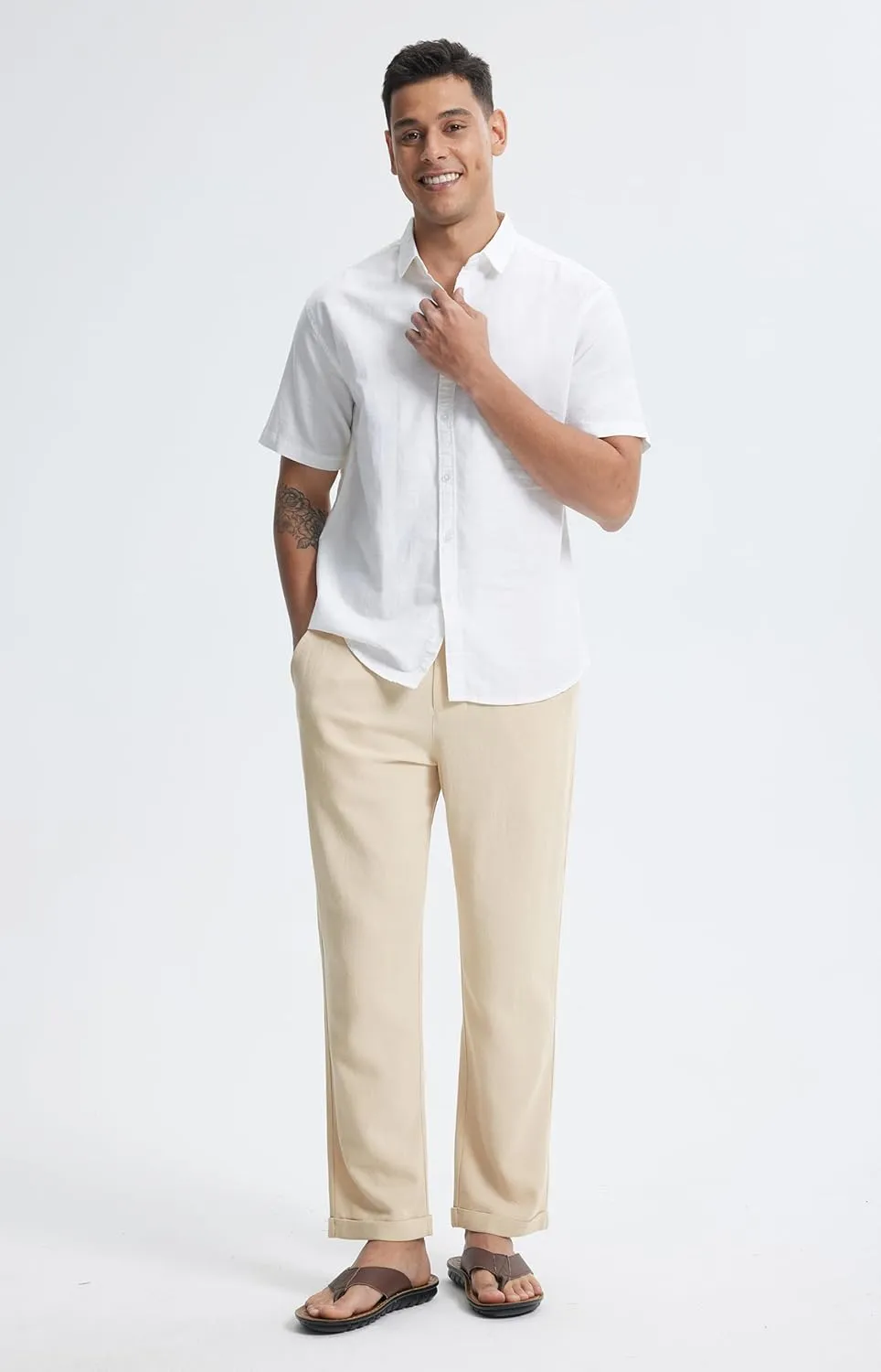 Libin Men's Linen Pants Elastic Waist Lightweight Casual Pants Comfy Summer Beach Travel Lounge Trousers with Pockets
