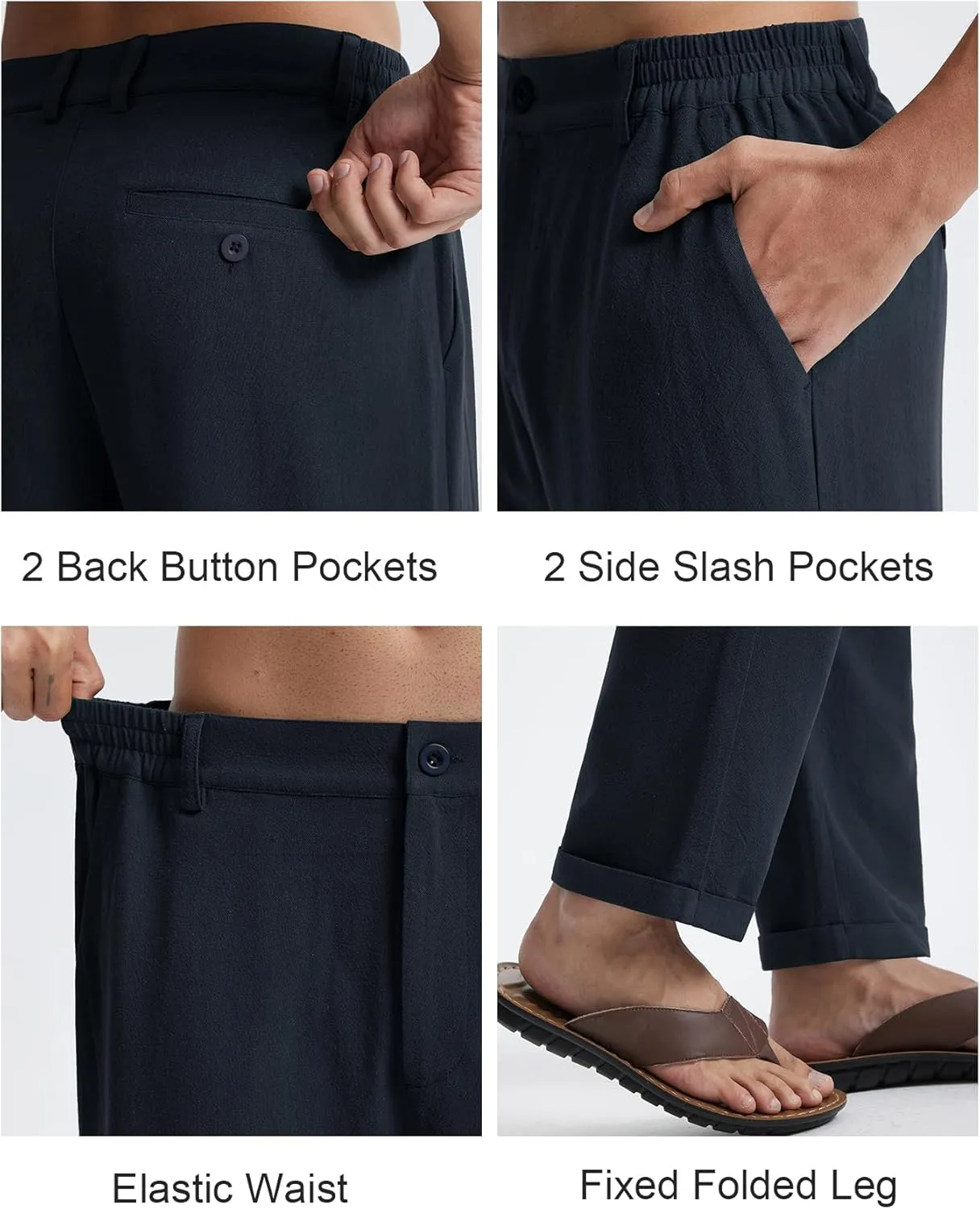 Libin Men's Linen Pants Elastic Waist Lightweight Casual Pants Comfy Summer Beach Travel Lounge Trousers with Pockets