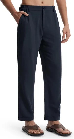 Libin Men's Linen Pants Elastic Waist Lightweight Casual Pants Comfy Summer Beach Travel Lounge Trousers with Pockets