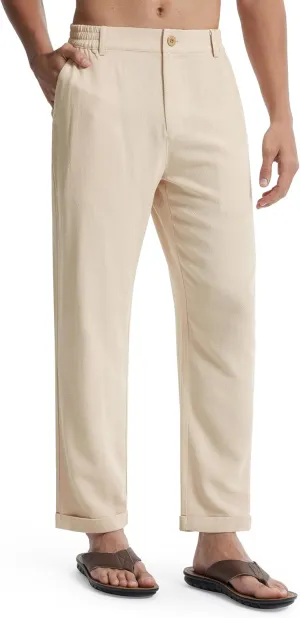 Libin Men's Linen Pants Elastic Waist Lightweight Casual Pants Comfy Summer Beach Travel Lounge Trousers with Pockets
