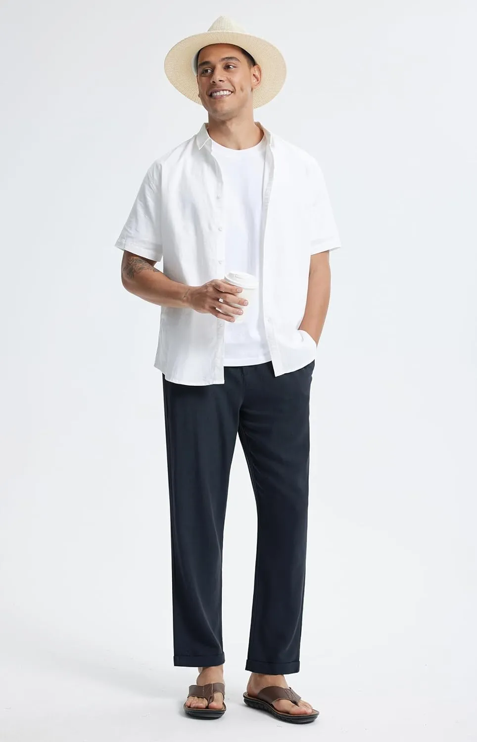 Libin Men's Linen Pants Elastic Waist Lightweight Casual Pants Comfy Summer Beach Travel Lounge Trousers with Pockets