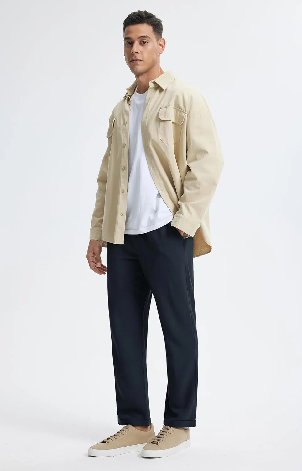 Libin Men's Linen Pants Elastic Waist Lightweight Casual Pants Comfy Summer Beach Travel Lounge Trousers with Pockets
