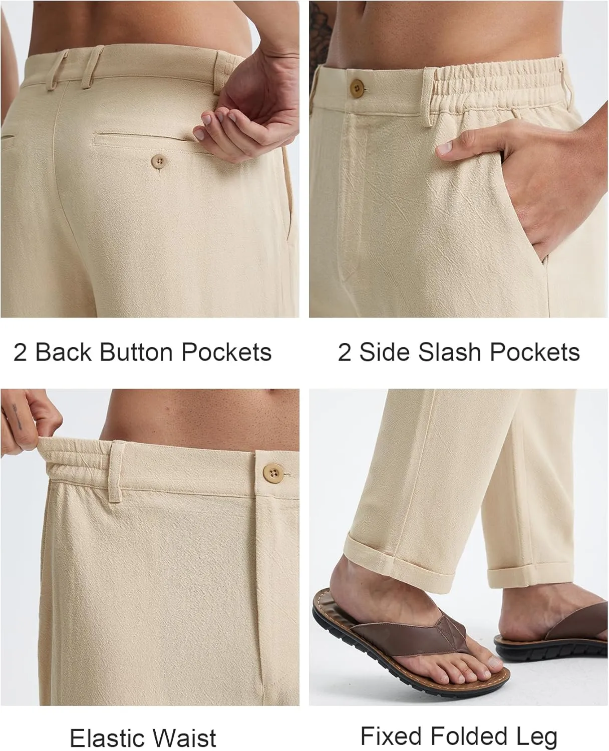 Libin Men's Linen Pants Elastic Waist Lightweight Casual Pants Comfy Summer Beach Travel Lounge Trousers with Pockets