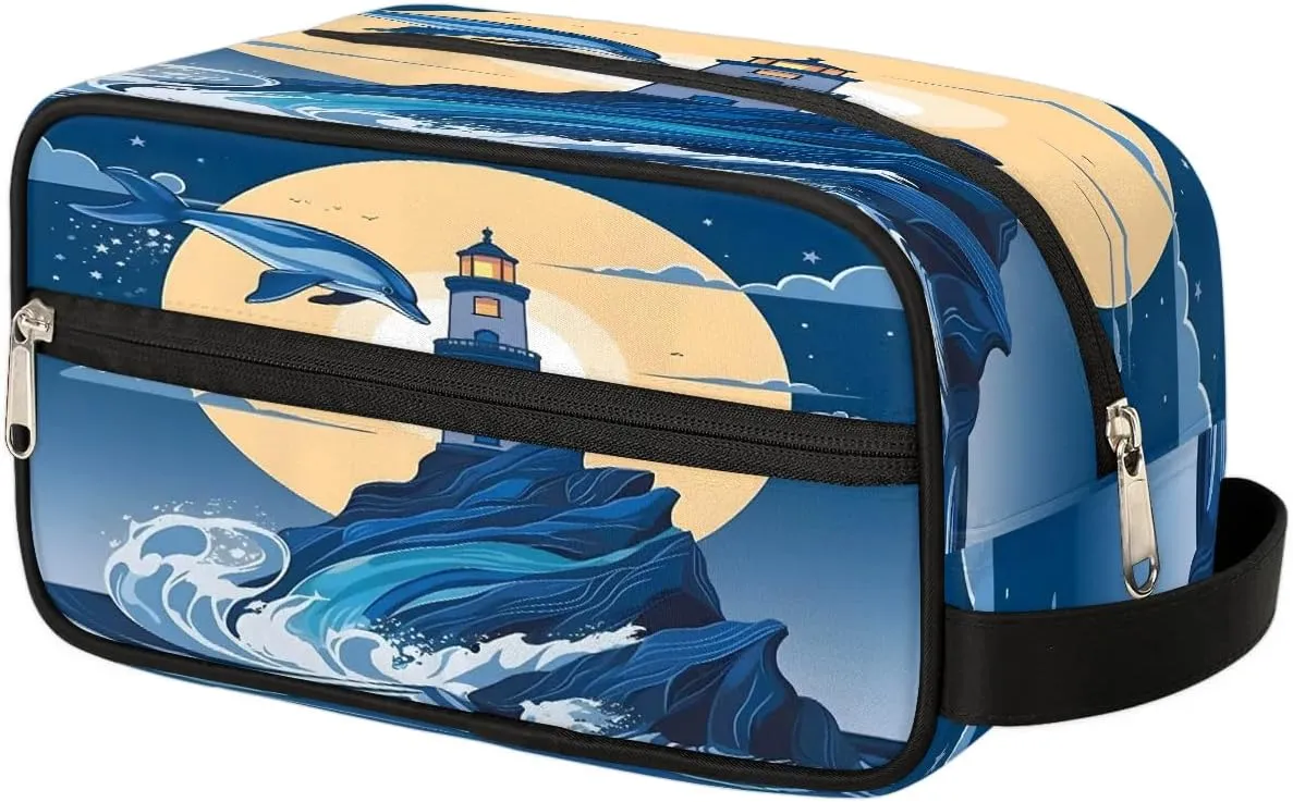 Lighthouse Toiletry Bag Dopp Kit Makeup Bag Ocean Dolphin Travel Toiletry Bag for Women Men Portable Organizer Shaving Bag for Toiletries Accessories