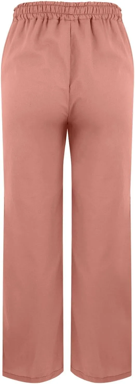 Lightweight Casual Linen Pants for Women Summer Stretchy Drawstring Hem Ankle Trousers Travel Beach Home Casual Pants