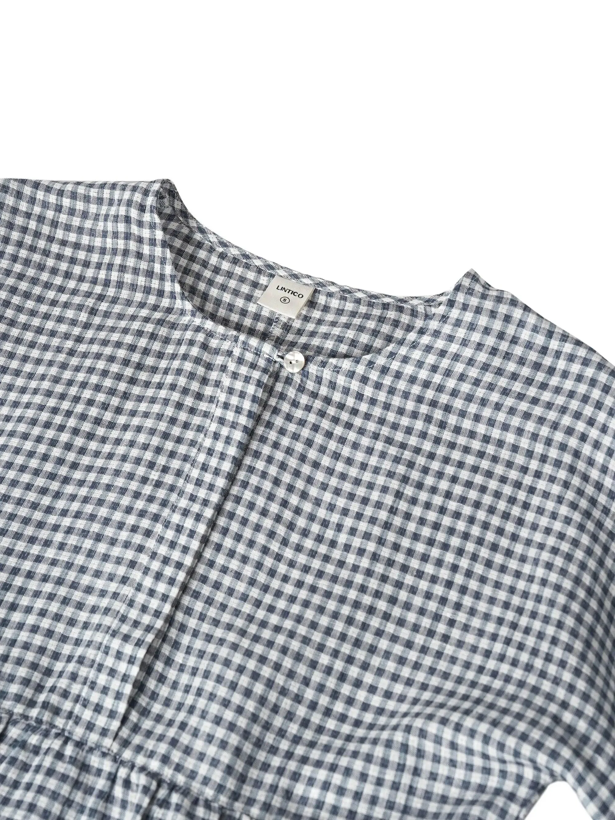 Linen Checked Long-Sleeved Top