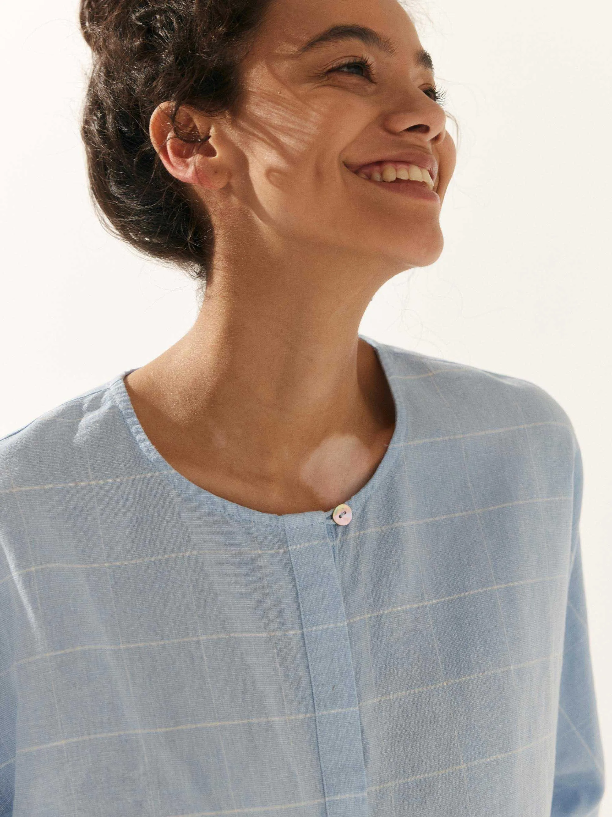 Linen Checked Long-Sleeved Top