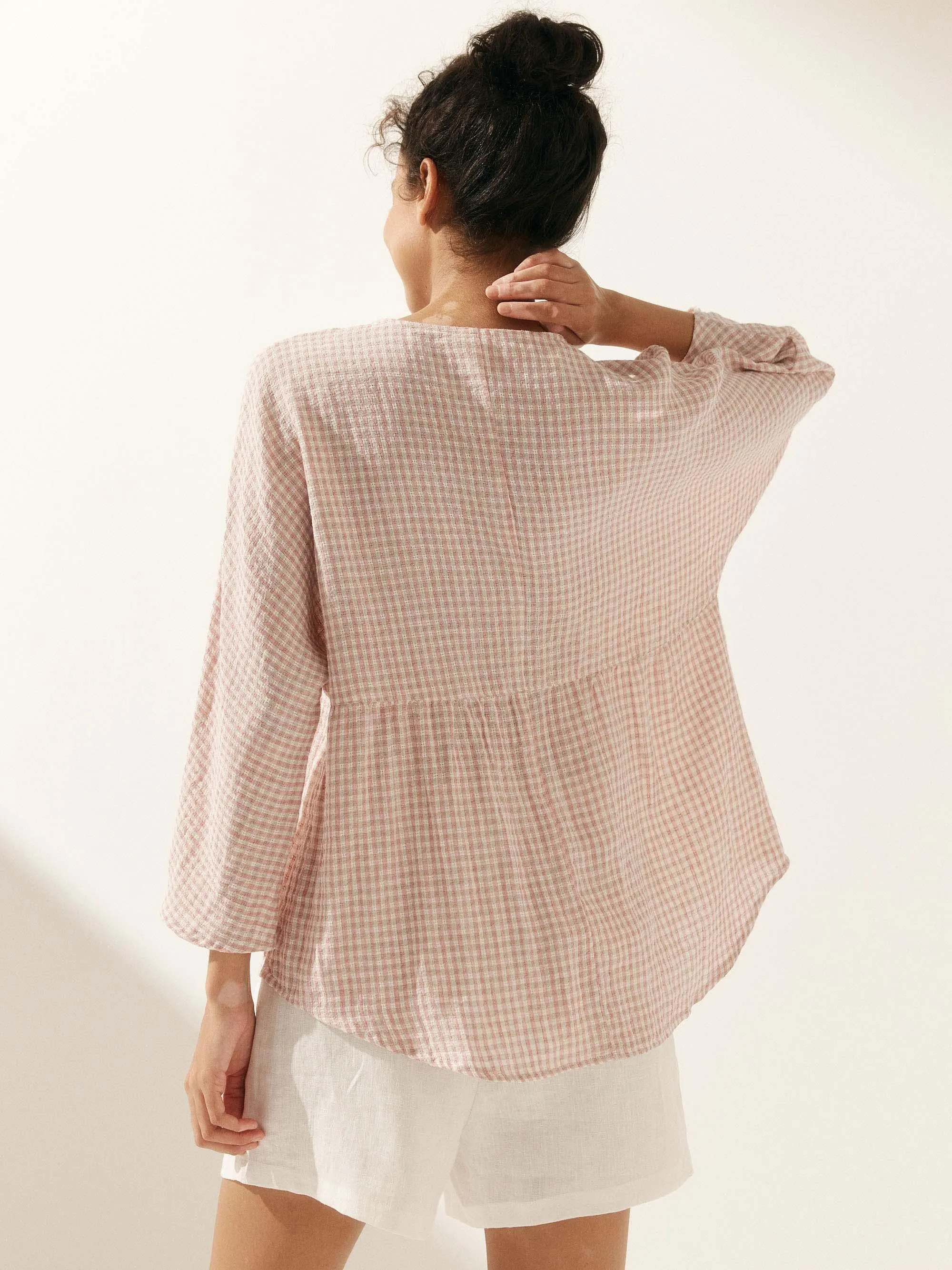 Linen Checked Long-Sleeved Top