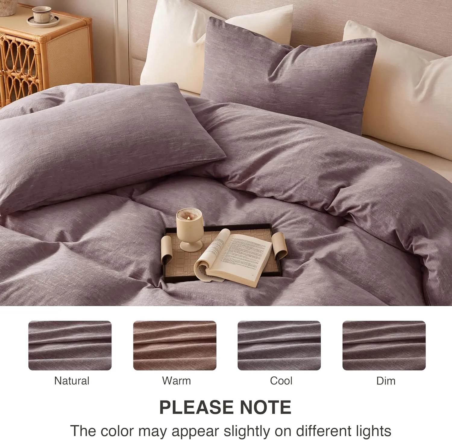 Linen Duvet Cover California King - Soft Breathable Cotton Linen Blend, 3-Pieces Bedding Set with 2 Pillowcases, Stonewashed Texture, Chocolate, All-Season Comfort