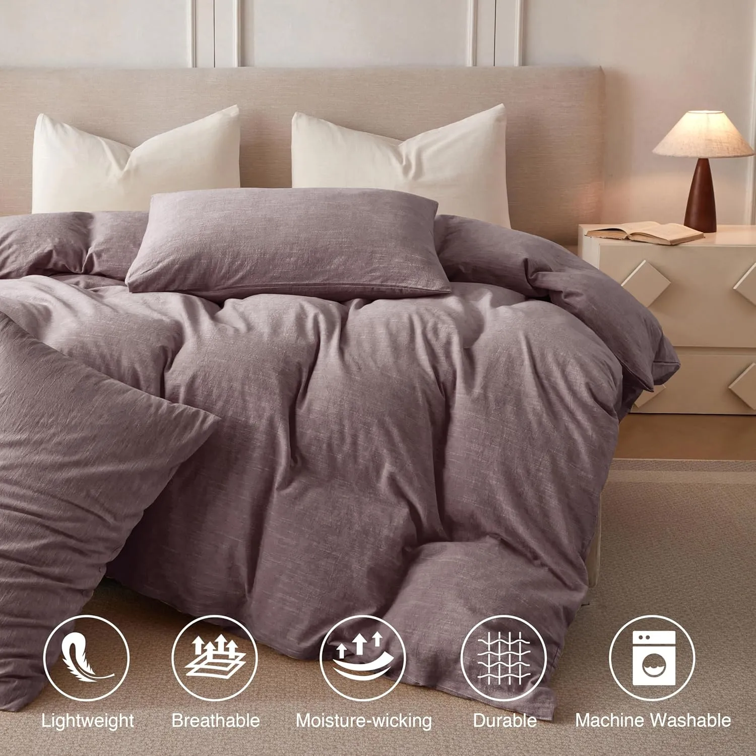 Linen Duvet Cover California King - Soft Breathable Cotton Linen Blend, 3-Pieces Bedding Set with 2 Pillowcases, Stonewashed Texture, Chocolate, All-Season Comfort