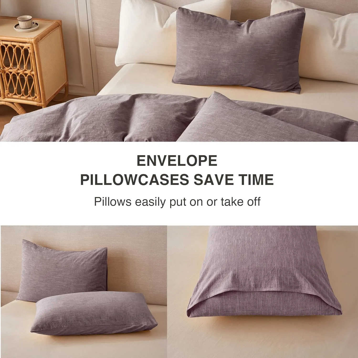 Linen Duvet Cover California King - Soft Breathable Cotton Linen Blend, 3-Pieces Bedding Set with 2 Pillowcases, Stonewashed Texture, Chocolate, All-Season Comfort