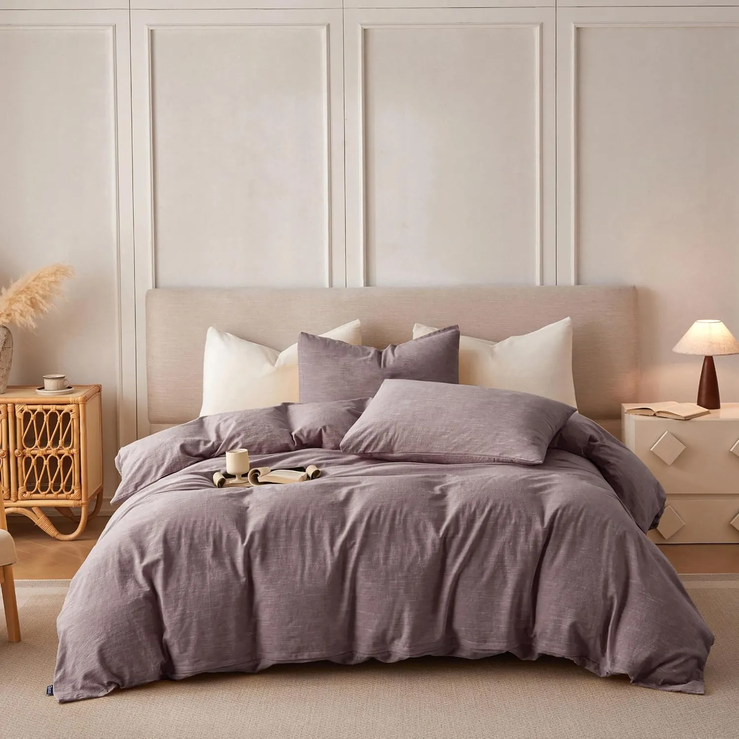 Linen Duvet Cover California King - Soft Breathable Cotton Linen Blend, 3-Pieces Bedding Set with 2 Pillowcases, Stonewashed Texture, Chocolate, All-Season Comfort