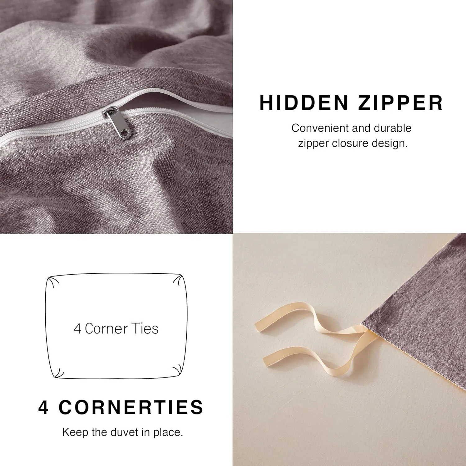 Linen Duvet Cover California King - Soft Breathable Cotton Linen Blend, 3-Pieces Bedding Set with 2 Pillowcases, Stonewashed Texture, Chocolate, All-Season Comfort