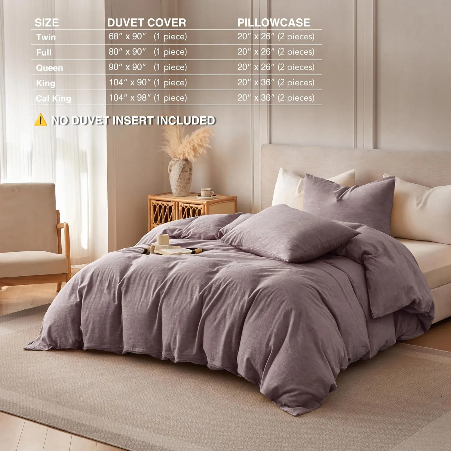 Linen Duvet Cover California King - Soft Breathable Cotton Linen Blend, 3-Pieces Bedding Set with 2 Pillowcases, Stonewashed Texture, Chocolate, All-Season Comfort