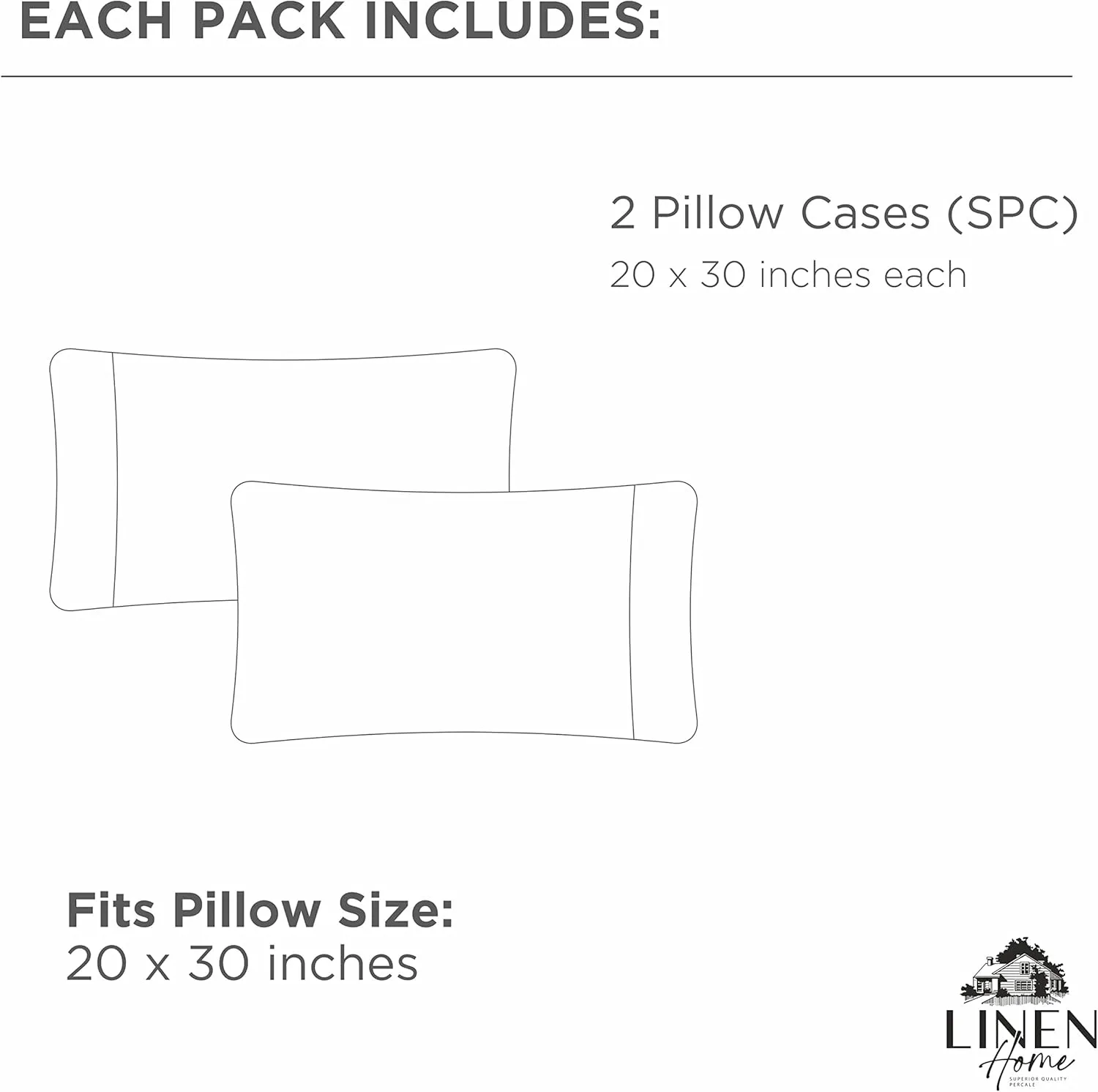 Linen Home 100% Cotton Percale Pillowcases Queen Size, Baby Blue, 2 Pieces of Pillow Case, Crisp and Cool Strong Bed Linen, 20 inches X 30 inches