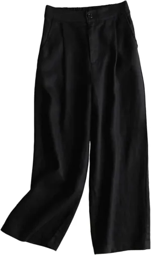 Linen Pants Women Casual Solid 2025 Palazzo High Waisted Lantern Pants with Pocket Comfy Flowy Beach Summer Trousers