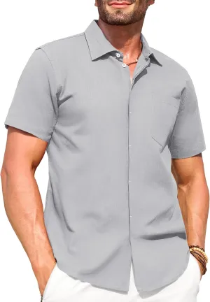 Linen Shirts for Men Button Down Short Sleeve Shirt Button up Men's Casual Shirt Mens Big and Tall Vacation Hawaiian