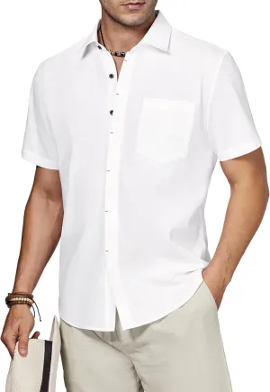 Linen Shirts for Men Button Down Short Sleeve Shirt Button up Men's Casual Shirt Mens Big and Tall Vacation Hawaiian