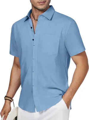 Linen Shirts for Men Button Down Short Sleeve Shirt Button up Men's Casual Shirt Mens Big and Tall Vacation Hawaiian