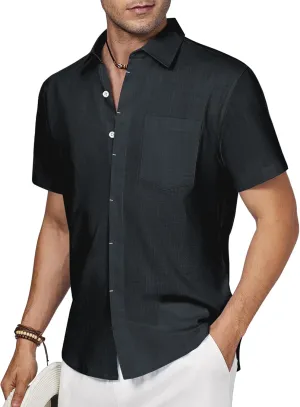 Linen Shirts for Men Button Down Short Sleeve Shirt Button up Men's Casual Shirt Mens Big and Tall Vacation Hawaiian