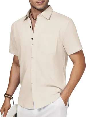 Linen Shirts for Men Button Down Short Sleeve Shirt Button up Men's Casual Shirt Mens Big and Tall Vacation Hawaiian