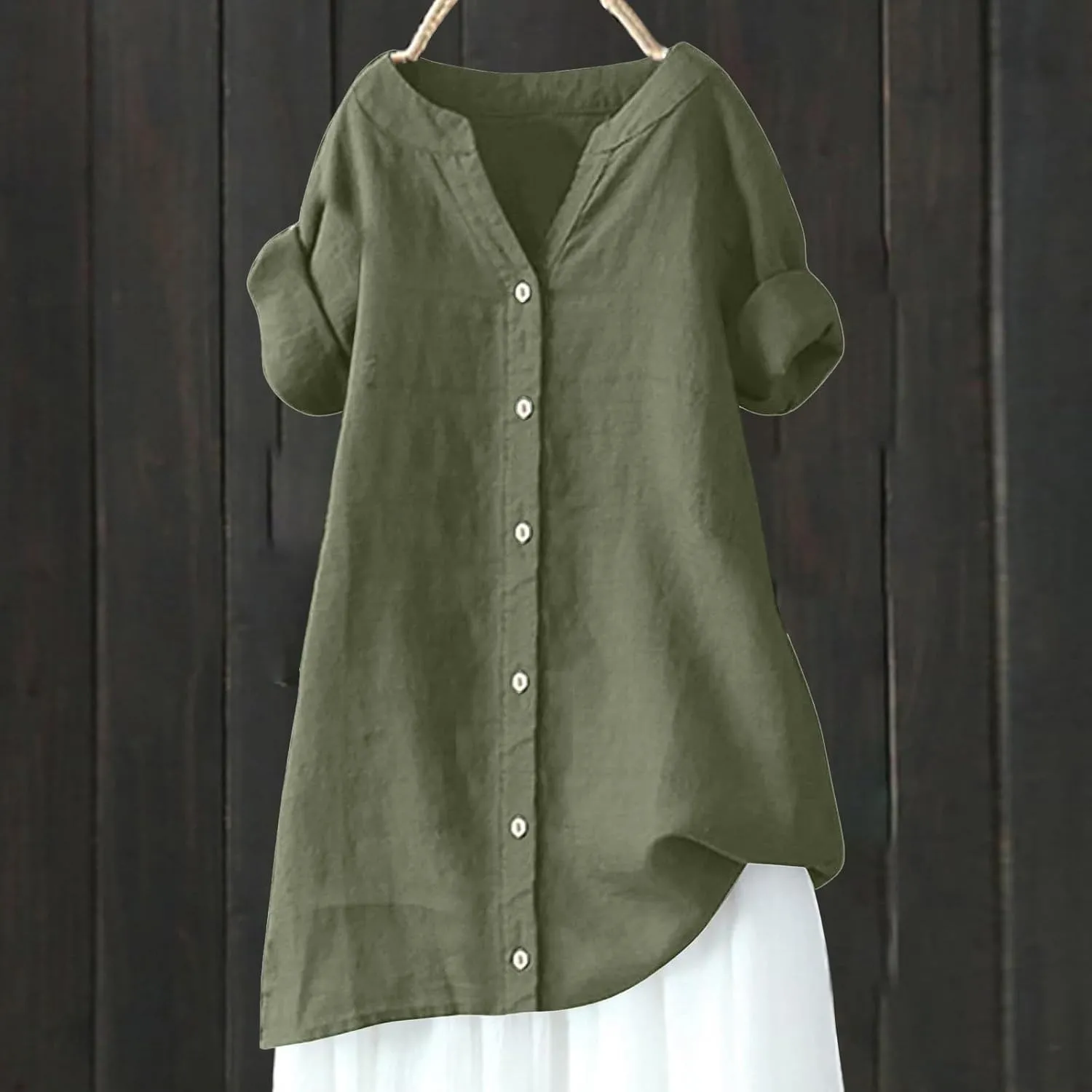 linen shirts for women 2024 Solid Color Medium Sleeve Collar Casual Women's Shirt Women's Shirt Womens Summer Tops