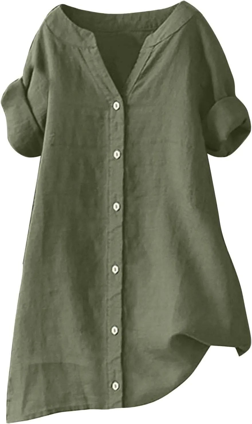 linen shirts for women 2024 Solid Color Medium Sleeve Collar Casual Women's Shirt Women's Shirt Womens Summer Tops