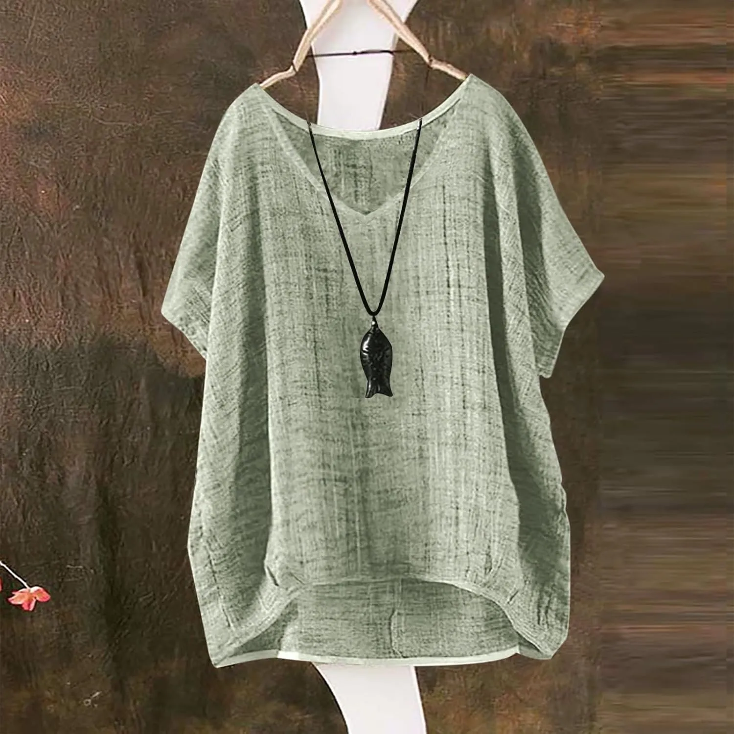 Linen Shirts for Women 2025 Summer Trendy Oversize Crewneck Short Sleeve Cute Tops Casual Loose Fit Comfy Blouses