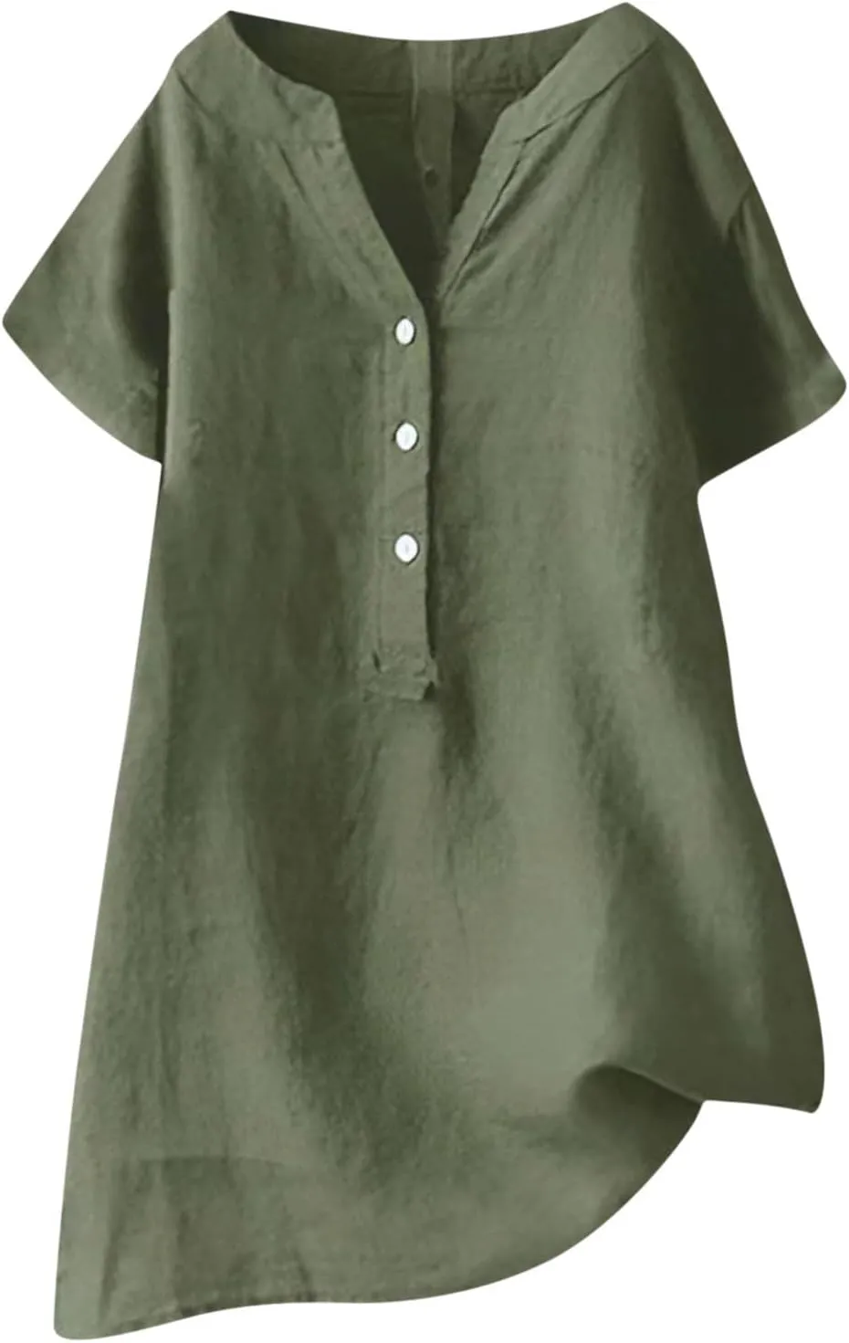 Linen Shirts for Women Casual Quarter Button Down Short Sleeve Tops Fashion Tunic Solid Summer Hawaiian Clothes