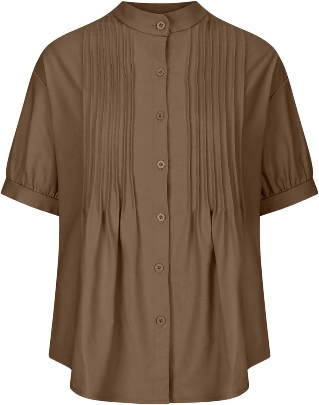 Linen Shirts for Women Trendy Smocked Half Sleeve Boho Blouses Soft Button Down Solid Vacation Summer Boho Clothes