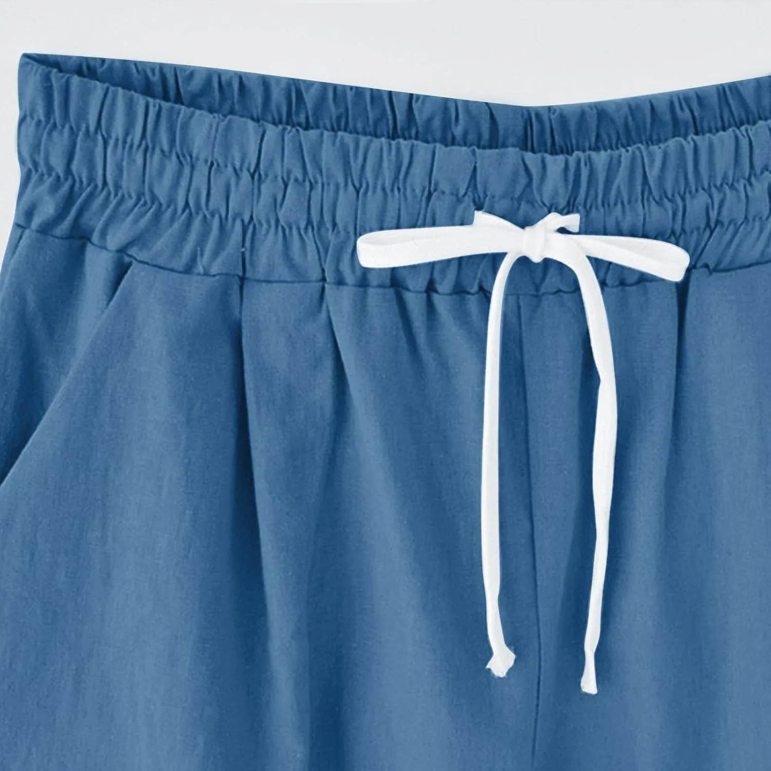 Linen Shorts for Women Plus Size Casual Drawstring Elastic Wide Leg Short Pants Summer Beach Outfits with Pockets