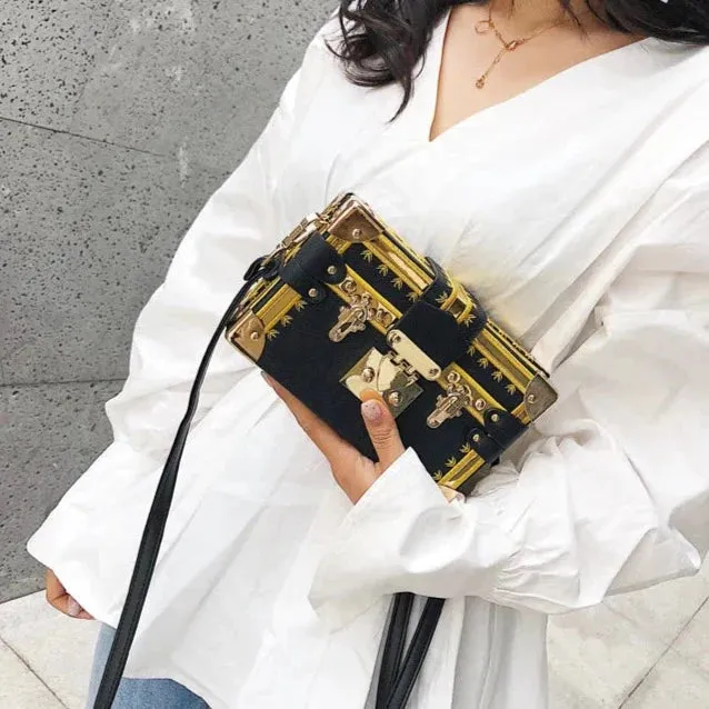 Lock & Embellished Box Clutch Shoulder Bag - 4 Colors