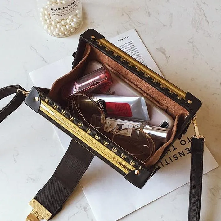 Lock & Embellished Box Clutch Shoulder Bag - 4 Colors